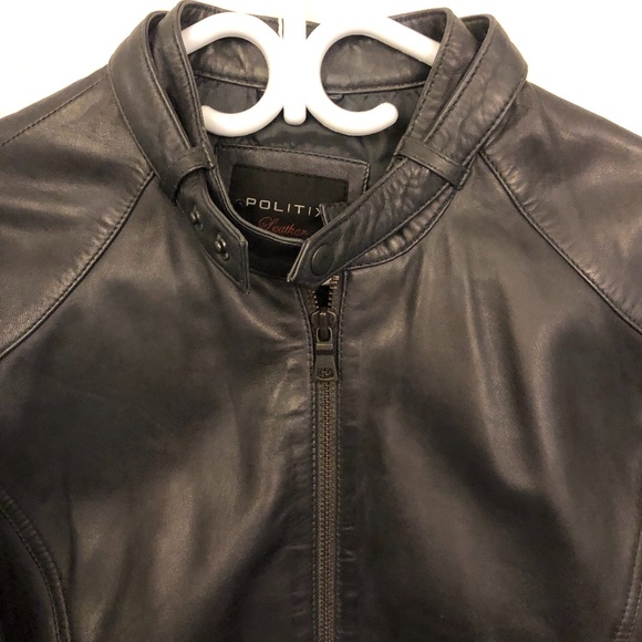 Dark Blue Politix Mens Leather Jacket - Picture 3 of 12